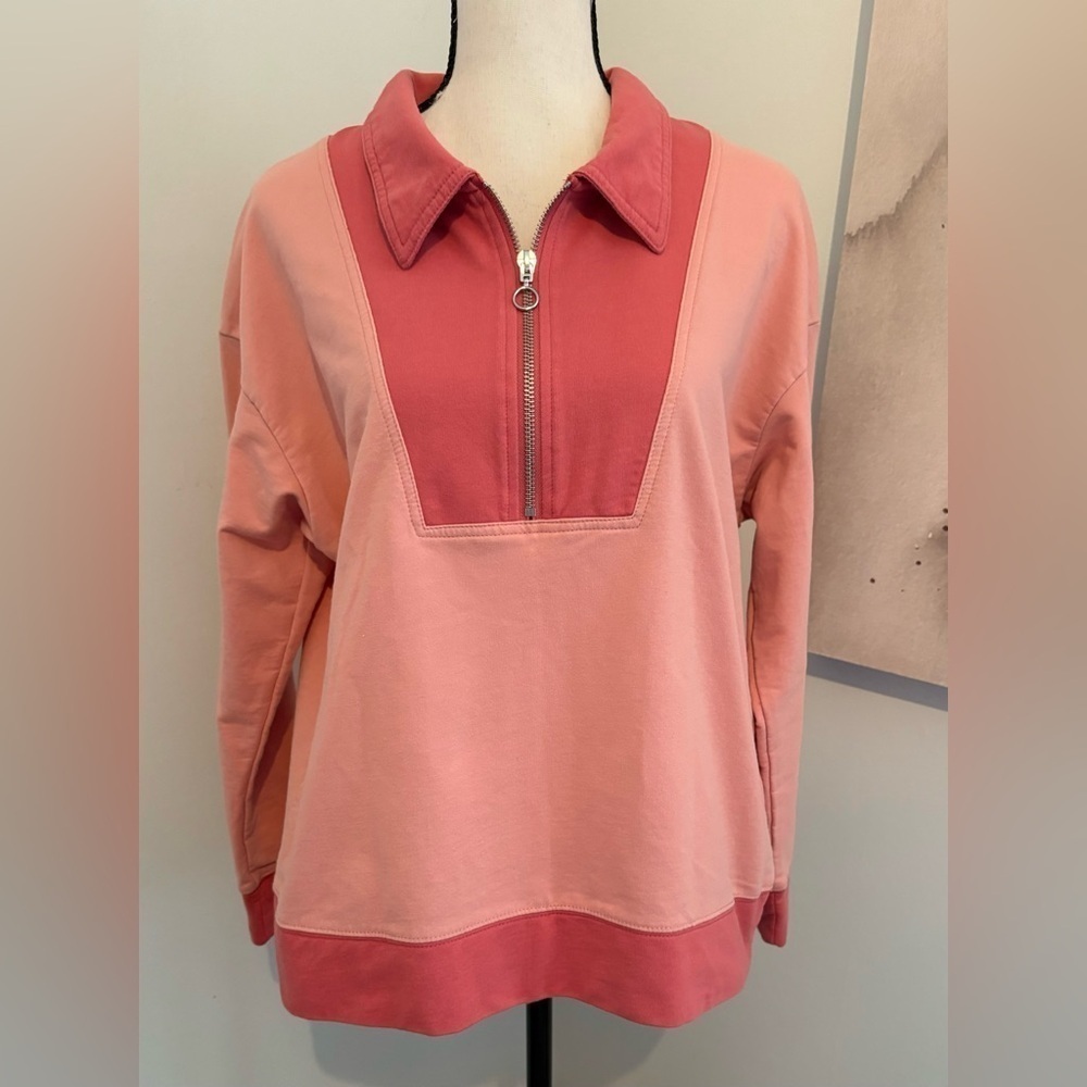 Time and Tru Women's Quarter Zip Sweatshirt Color Block Pink Women’s Size Large - Picture 6 of 11